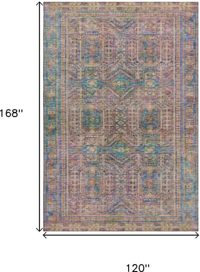 Orange And Teal Geometric Washable Area Rug With UV Protection Photo 9