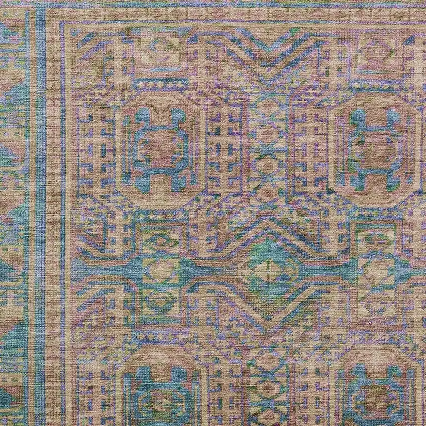 Orange And Teal Geometric Washable Area Rug With UV Protection Photo 3