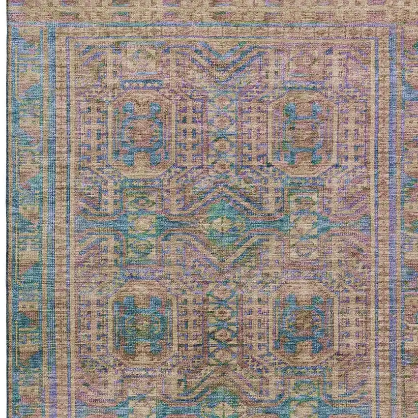 Orange And Teal Geometric Washable Area Rug With UV Protection Photo 4