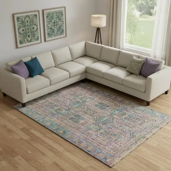 Orange And Teal Geometric Washable Area Rug With UV Protection Photo 2