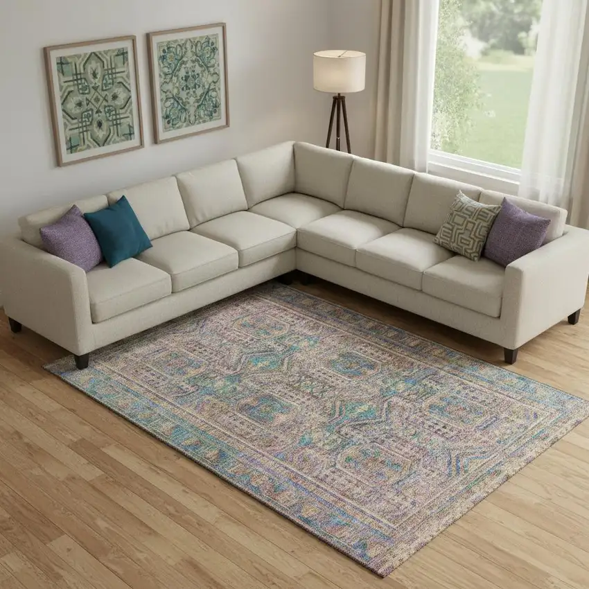 Orange And Teal Geometric Washable Area Rug With UV Protection Photo 2