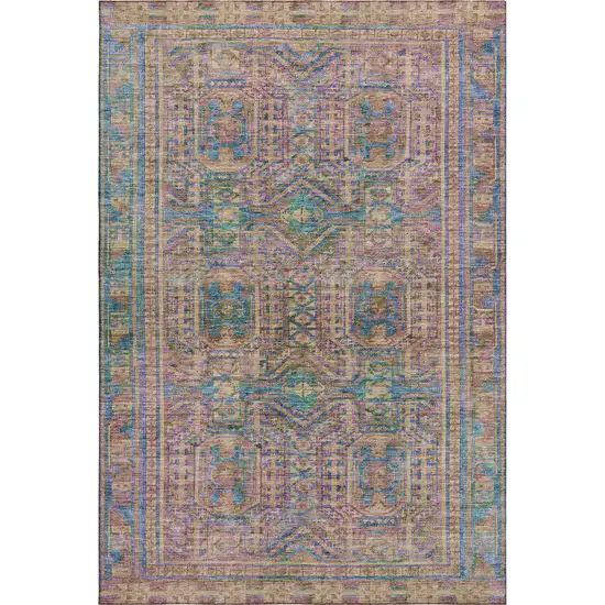 Orange And Teal Geometric Washable Area Rug With UV Protection Photo 1