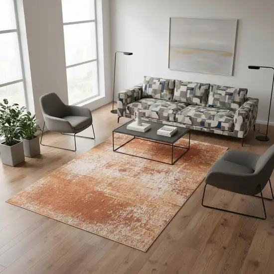 Orange And White Abstract Washable Area Rug With UV Protection Photo 1