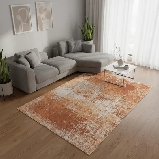 Orange And White Abstract Washable Area Rug With UV Protection Photo 1