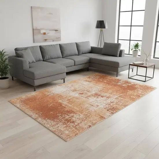 Orange And White Abstract Washable Area Rug With UV Protection Photo 1