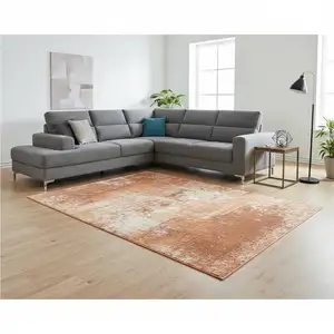 Photo of Orange And White Abstract Washable Area Rug With UV Protection