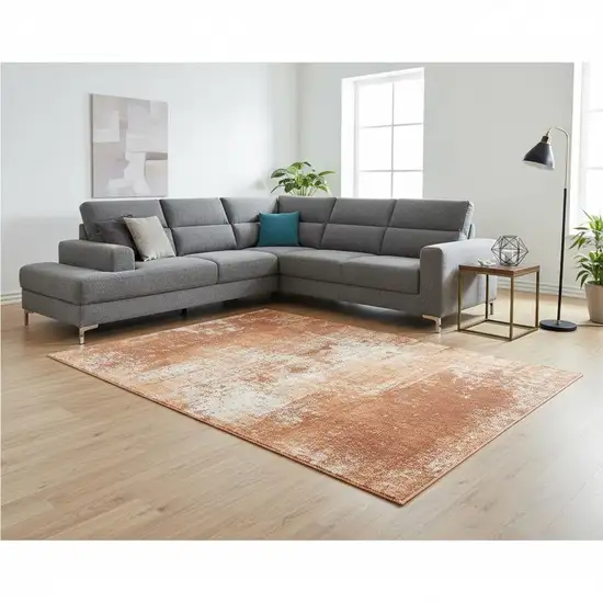 Orange And White Abstract Washable Area Rug With UV Protection Photo 1