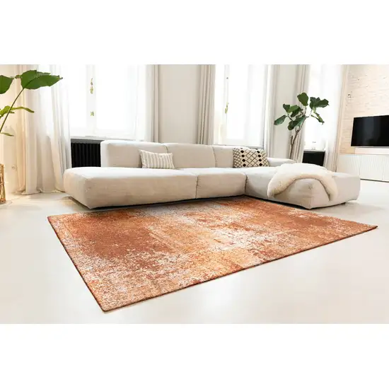 Orange And White Abstract Washable Area Rug With UV Protection Photo 2