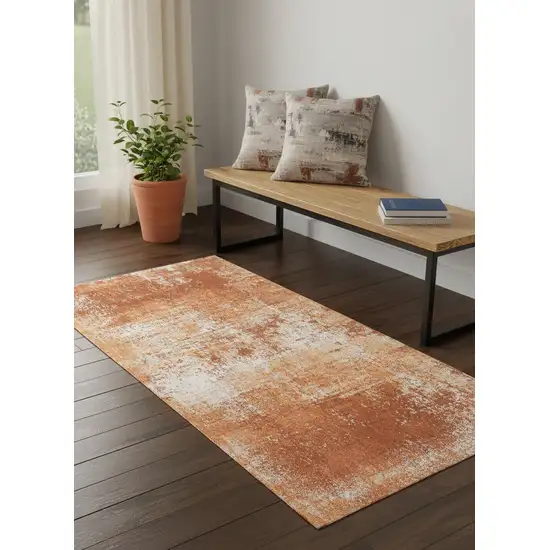 Orange And White Abstract Washable Area Rug With UV Protection Photo 1