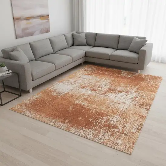 Orange And White Abstract Washable Area Rug With UV Protection Photo 1