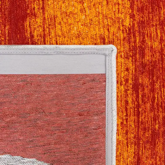 Orange And White Abstract Washable Area Rug With UV Protection Photo 5