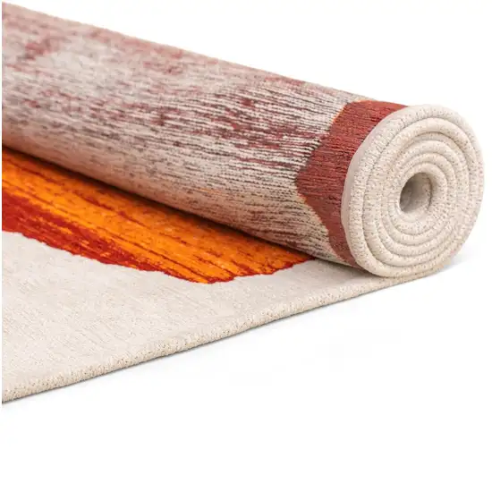 Orange And White Abstract Washable Area Rug With UV Protection Photo 8