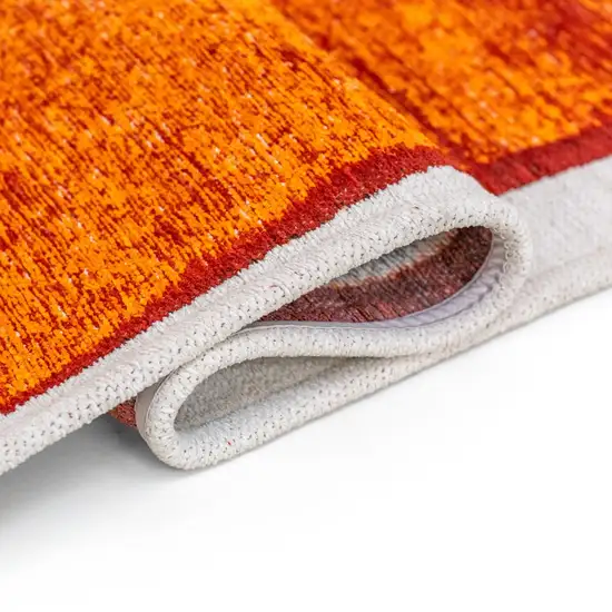 Orange And White Abstract Washable Area Rug With UV Protection Photo 7