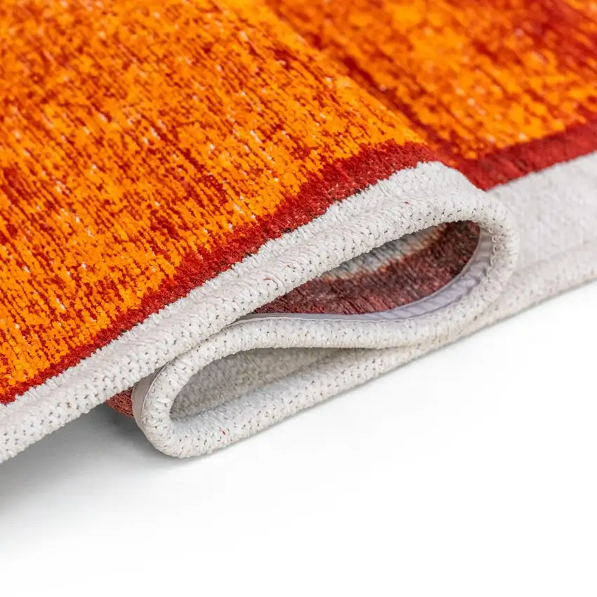 Orange And White Abstract Washable Area Rug With UV Protection Photo 7
