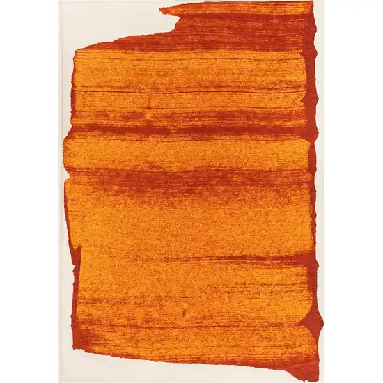 Orange And White Abstract Washable Area Rug With UV Protection Photo 2