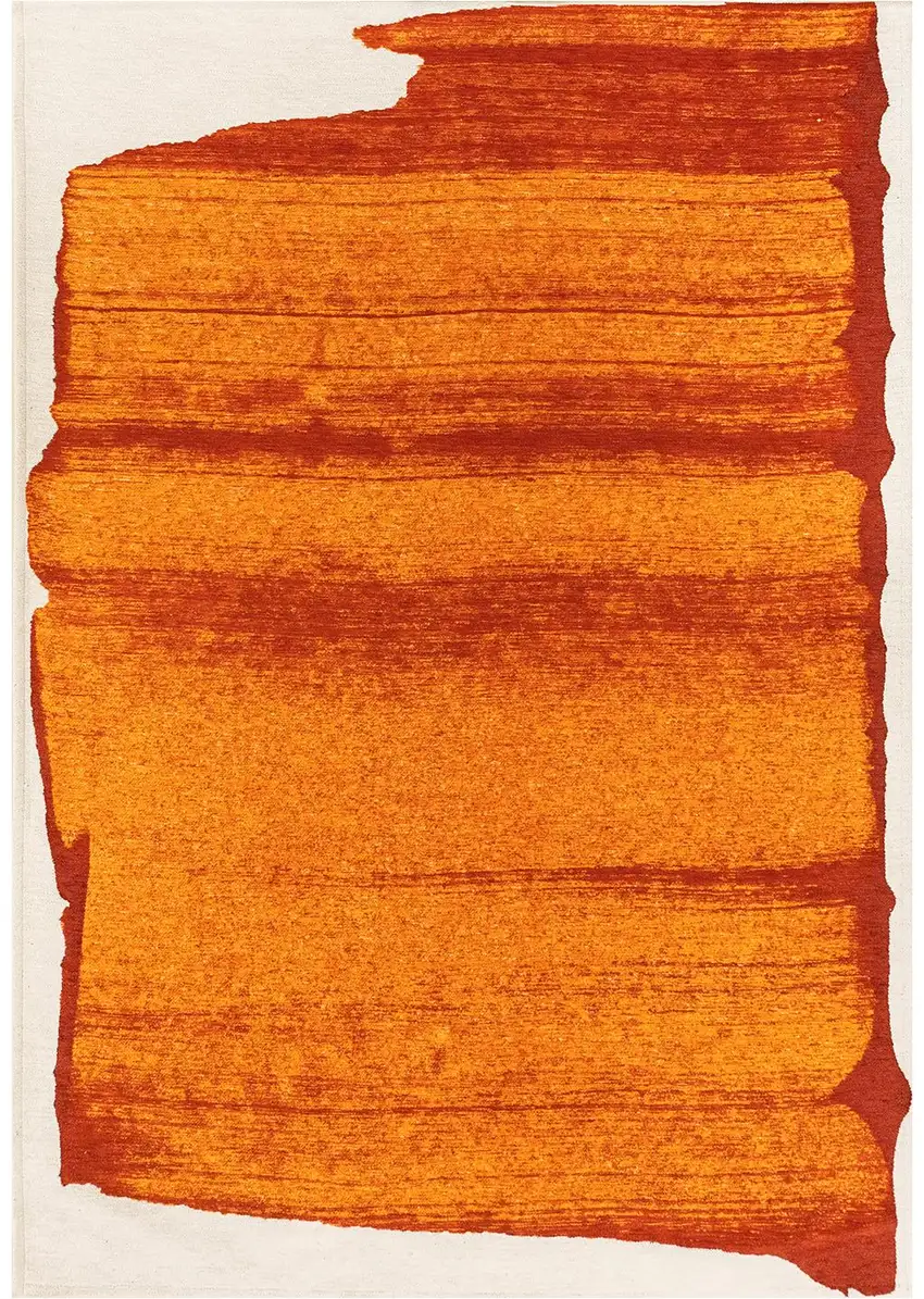 Orange And White Abstract Washable Area Rug With UV Protection Photo 2