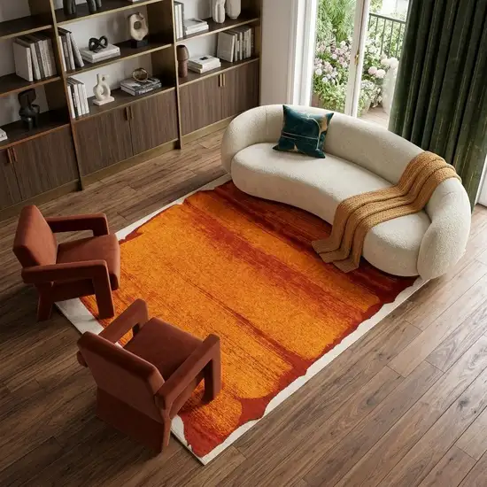 Orange And White Abstract Washable Area Rug With UV Protection Photo 1