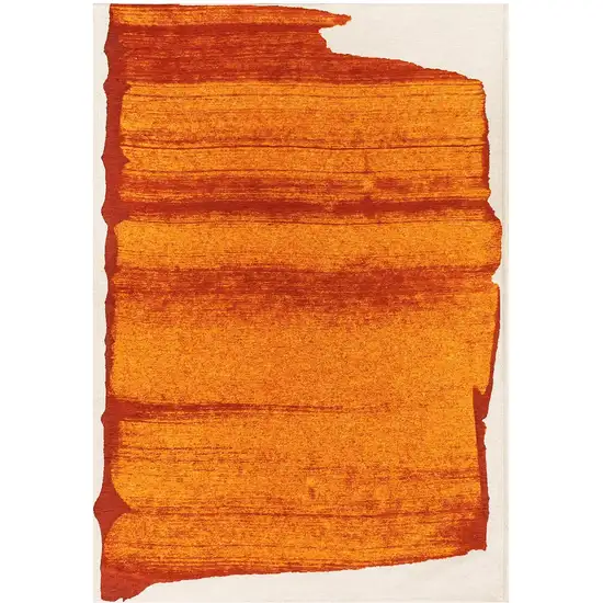 Orange And White Abstract Washable Area Rug With UV Protection Photo 4