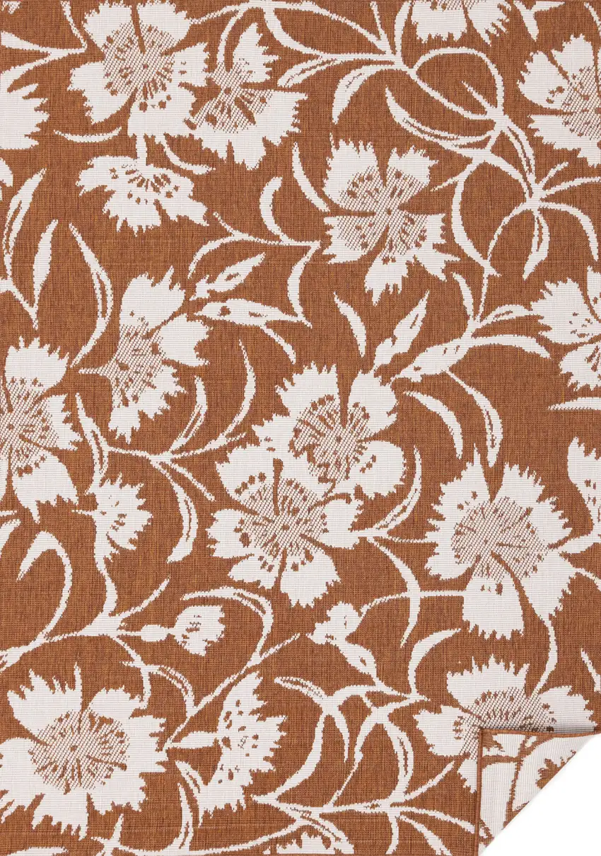 Orange And White Botanical Leaves Area Rug Photo 2