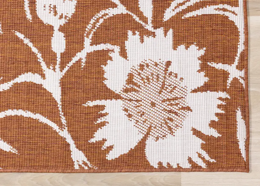 Orange And White Botanical Leaves Area Rug Photo 9