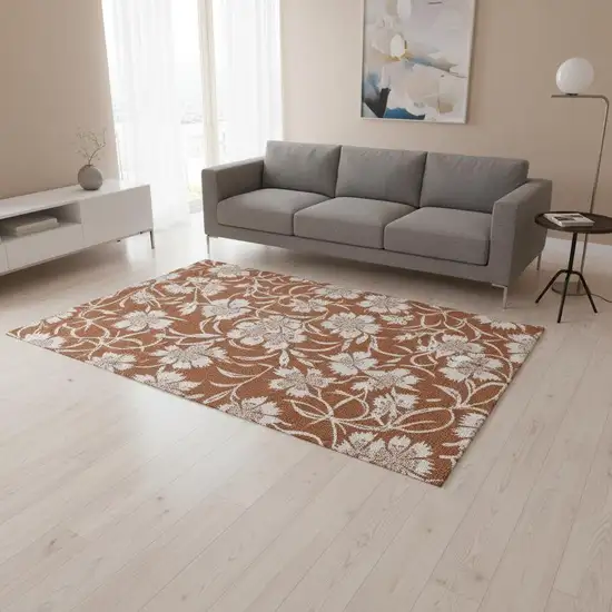 Orange And White Botanical Leaves Area Rug Photo 1
