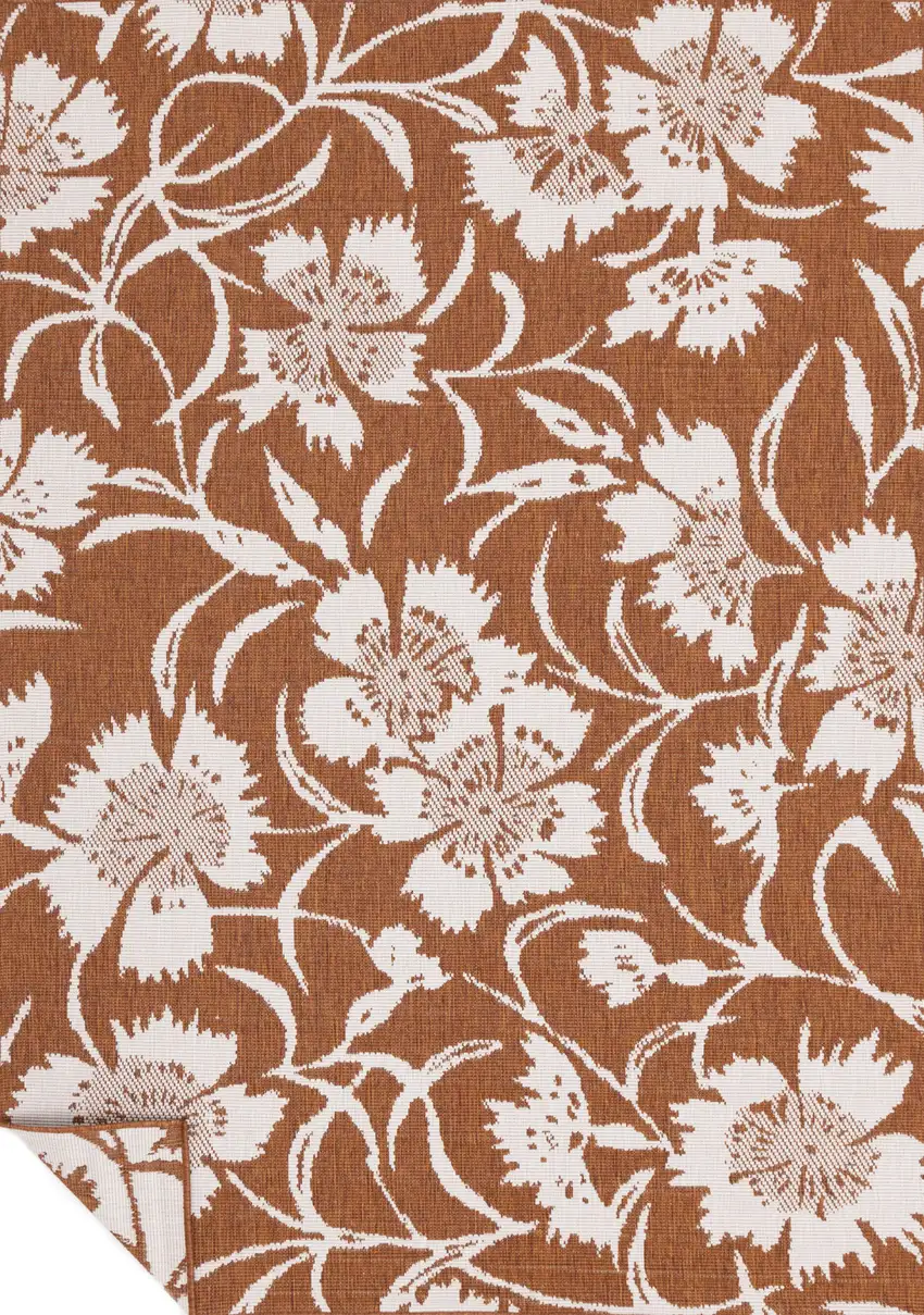 Orange And White Botanical Leaves Area Rug Photo 4