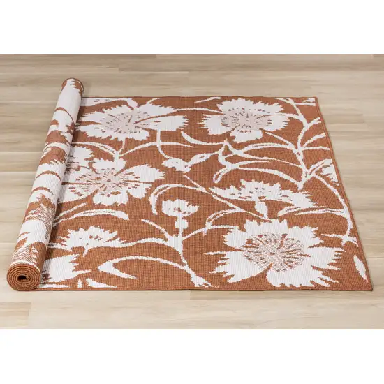 Orange And White Botanical Leaves Area Rug Photo 9
