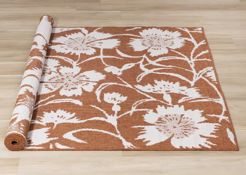 Orange And White Botanical Leaves Area Rug Photo 9