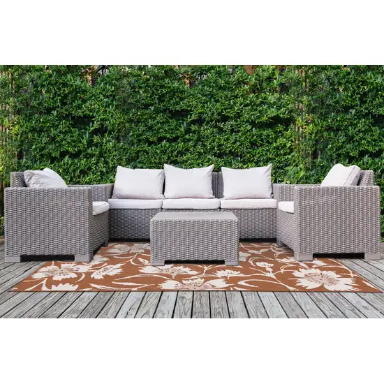 Orange And White Botanical Leaves Area Rug Photo 6