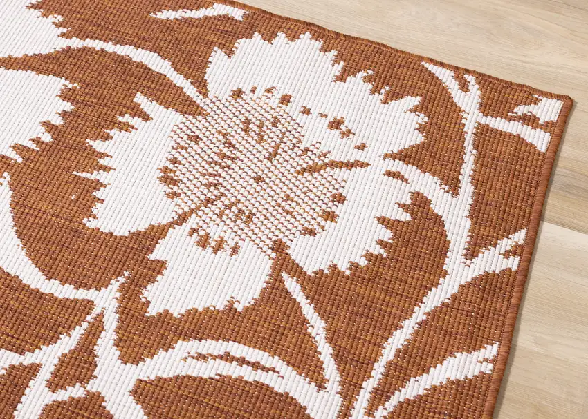 Orange And White Botanical Leaves Area Rug Photo 7