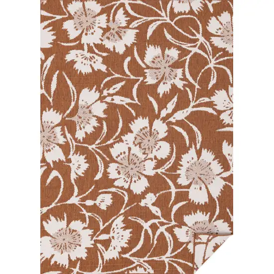 Orange And White Botanical Leaves Area Rug Photo 2