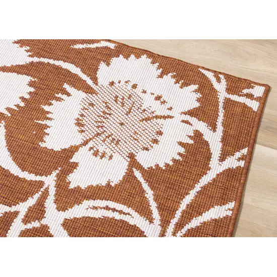Orange And White Botanical Leaves Area Rug Photo 8