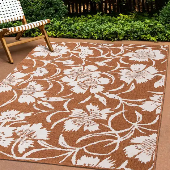 Orange And White Botanical Leaves Area Rug Photo 6