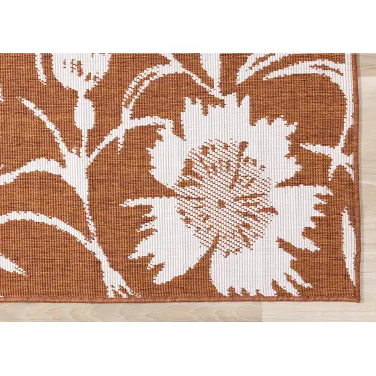 Orange And White Botanical Leaves Area Rug Photo 9