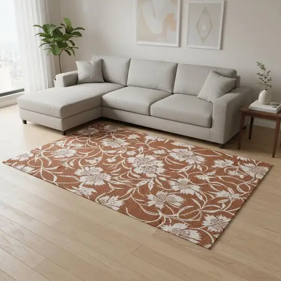 Orange And White Botanical Leaves Area Rug Photo 1