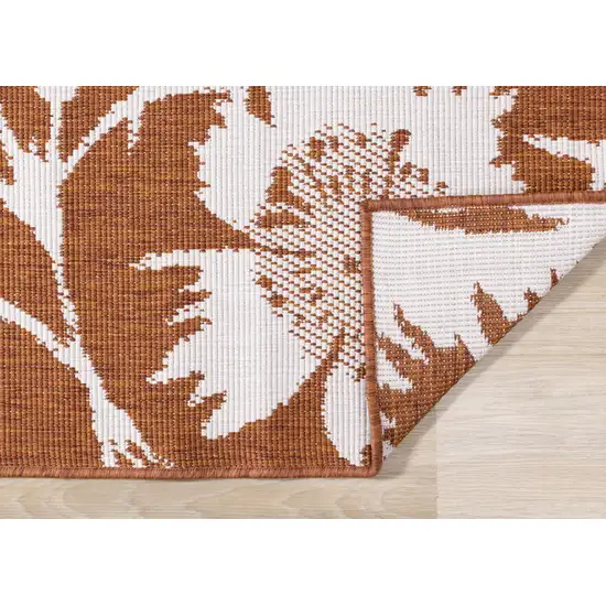 Orange And White Botanical Leaves Area Rug Photo 9