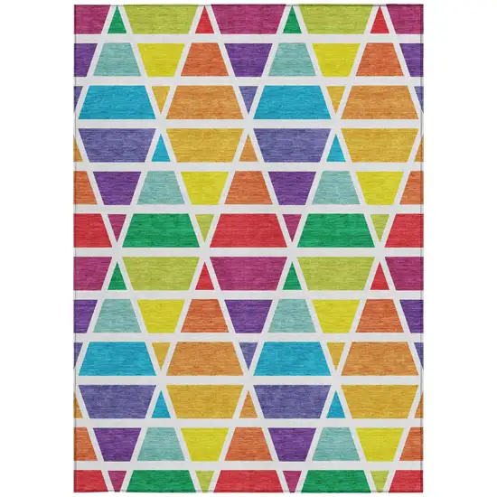 Orange And White Geometric Washable Indoor Outdoor Area Rug Photo 4