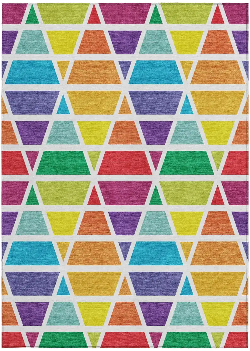 Orange And White Geometric Washable Indoor Outdoor Area Rug Photo 4