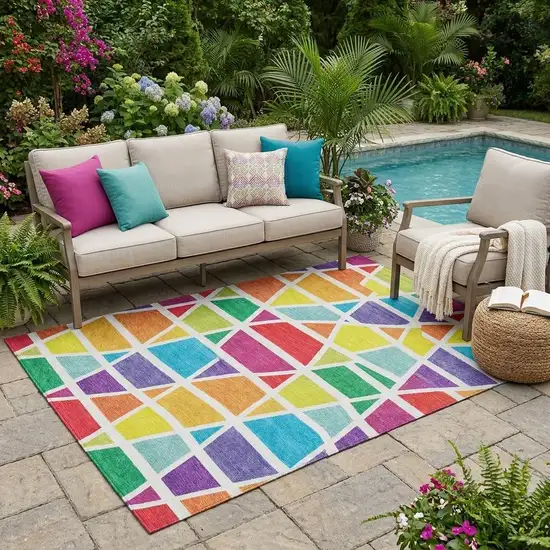 Orange And White Geometric Washable Indoor Outdoor Area Rug Photo 1