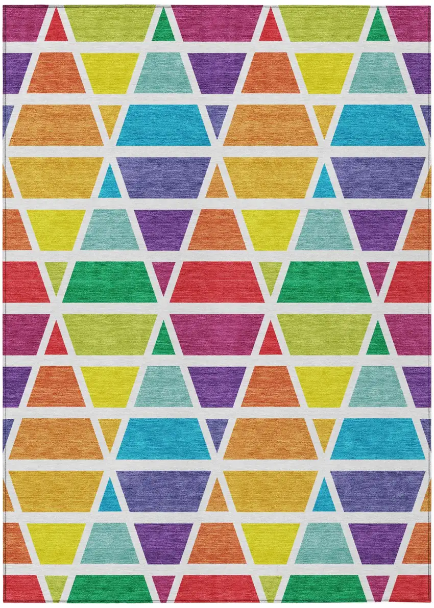 Orange And White Geometric Washable Indoor Outdoor Area Rug Photo 2