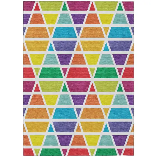 Orange And White Geometric Washable Indoor Outdoor Area Rug Photo 2