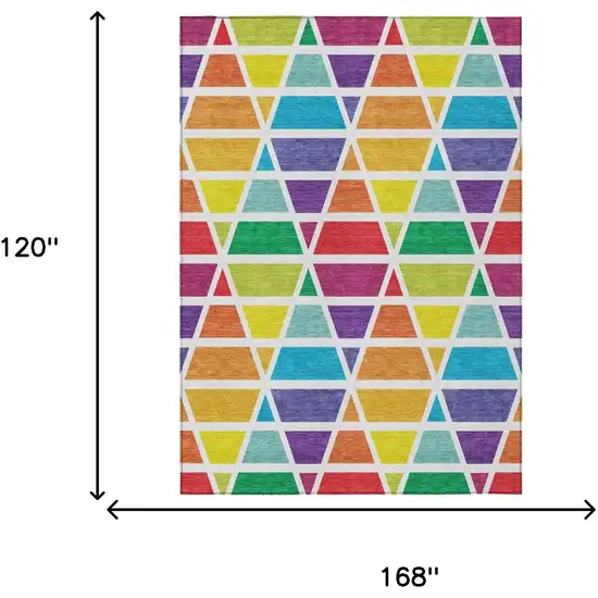 Orange And White Geometric Washable Indoor Outdoor Area Rug Photo 7