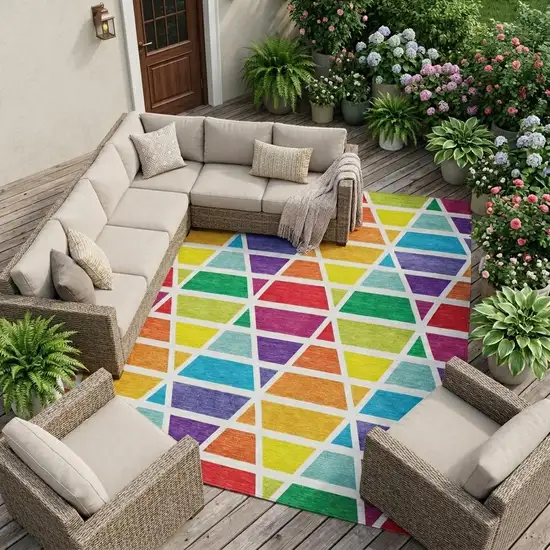 Orange And White Geometric Washable Indoor Outdoor Area Rug Photo 1