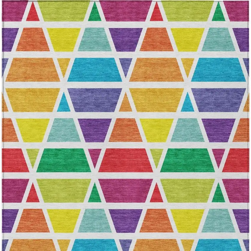 Orange And White Geometric Washable Indoor Outdoor Area Rug Photo 4
