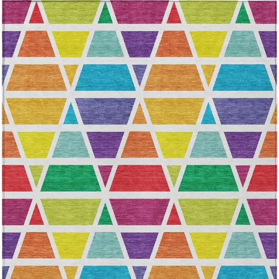 Orange And White Geometric Washable Indoor Outdoor Area Rug Photo 4