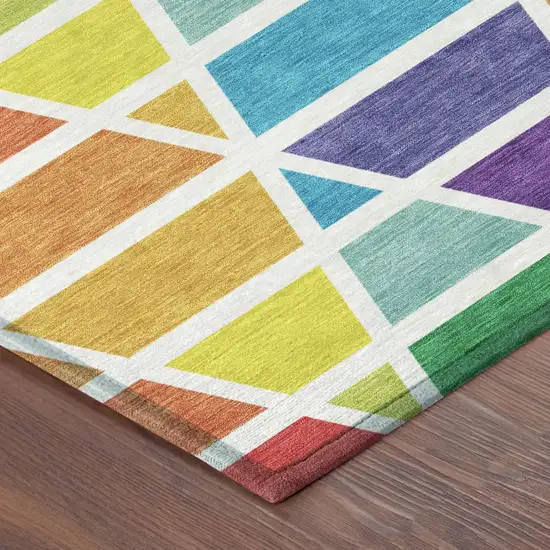 Orange And White Geometric Washable Indoor Outdoor Area Rug Photo 5