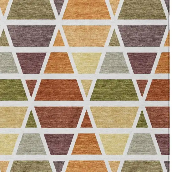 Orange And White Geometric Washable Indoor Outdoor Area Rug Photo 3
