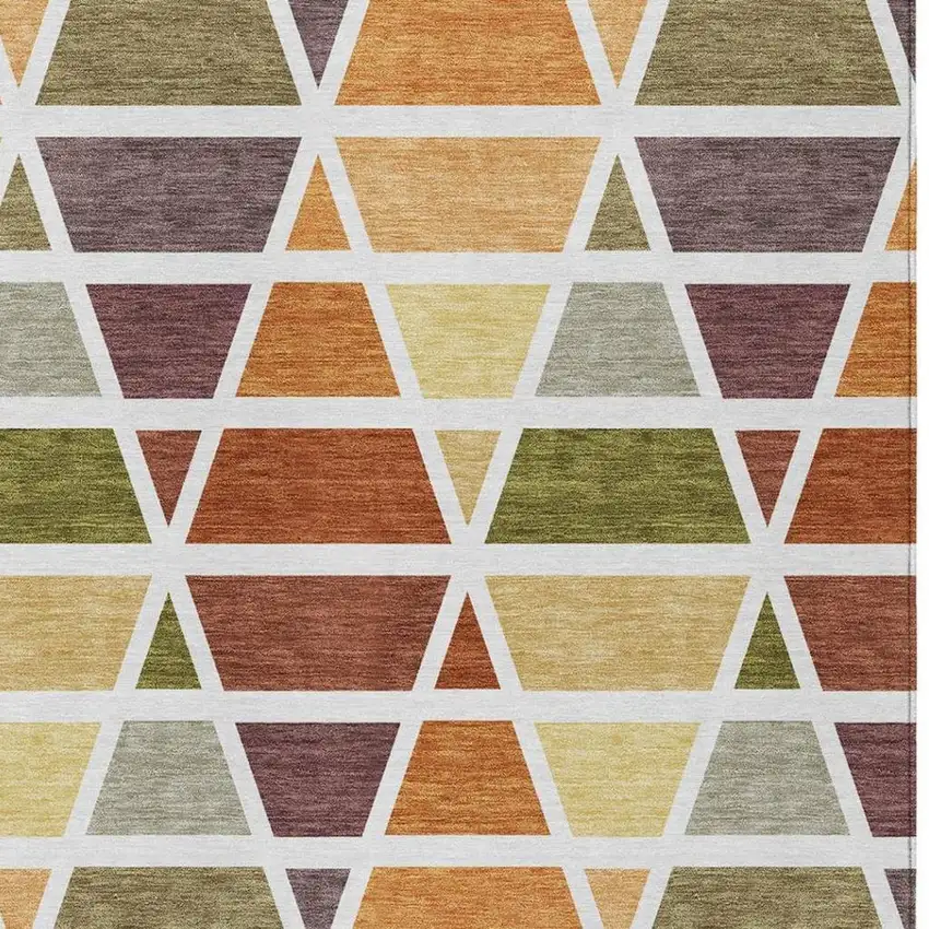 Orange And White Geometric Washable Indoor Outdoor Area Rug Photo 3
