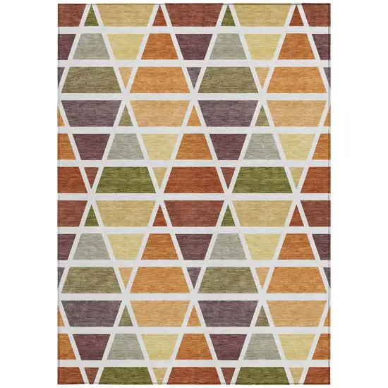 Orange And White Geometric Washable Indoor Outdoor Area Rug Photo 4