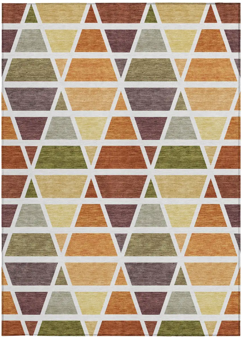 Orange And White Geometric Washable Indoor Outdoor Area Rug Photo 4